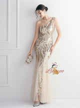 Sequins One Shoulder Beading Prom Dress