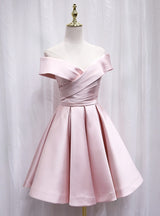 Pink Satin Pleats Homecoming Dress