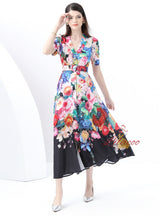 Retro Breasted Slim Printed Dress