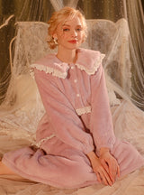 Flannel Lace Stitching Pleated Nightdress