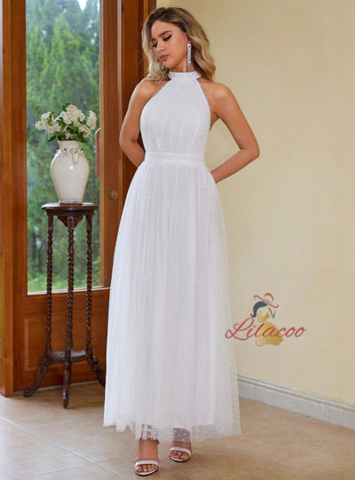 Fashion Halter Gauze Stitching Dress