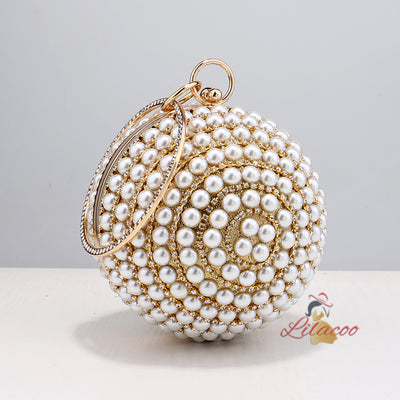 Hand-held Small Round Pearl Dinner Bag