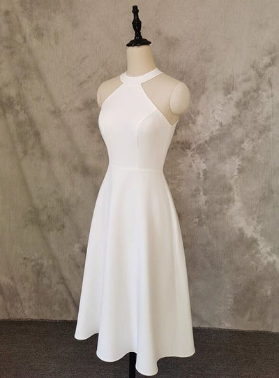 White Halter Short Wedding Dress