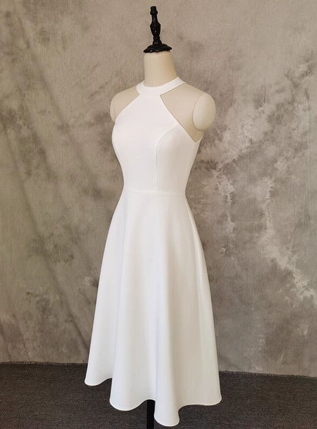 White Halter Short Wedding Dress
