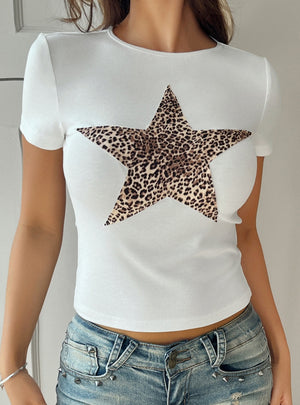 Leopard Print Round Neck Short Sleeve T-shirt
