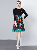 Stitching Vintage Print Dress