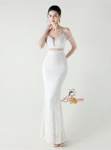 Spaghetti Straps Beading Sequins Prom Dress