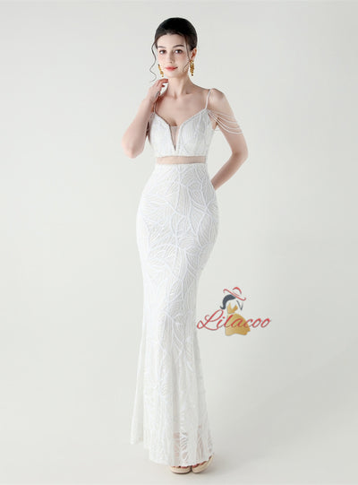 Spaghetti Straps Beading Sequins Prom Dress