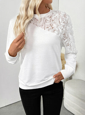 Rose Three-dimensional Flower Long Sleeve Top