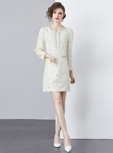 Beaded Round Neck Long Sleeve Dress