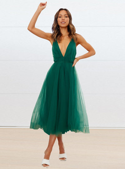 Sling Lace Up Back Gauze Short Dress