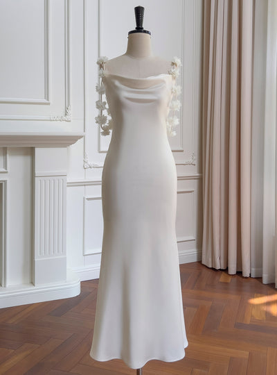 Ivory White Straps Flower Prom Dress