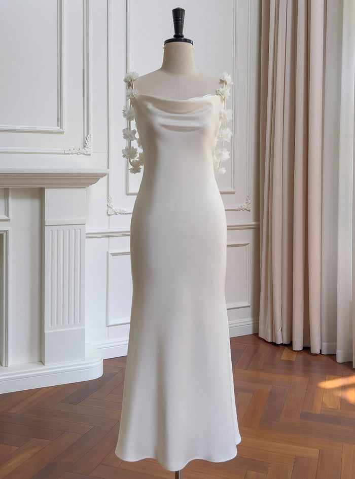 Ivory White Straps Flower Prom Dress