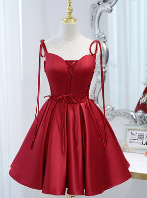 Burgundy Satin Straps Homecoming Dress