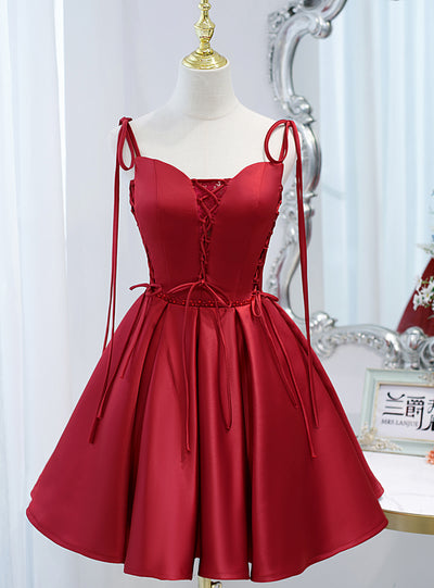 Burgundy Satin Straps Homecoming Dress