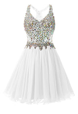 Blue Chiffon Crystal Homecoming Dress
