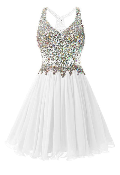 Blue Chiffon Crystal Homecoming Dress