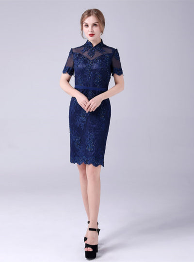 Navy Blue Appliques Mother Of The Bride Dress