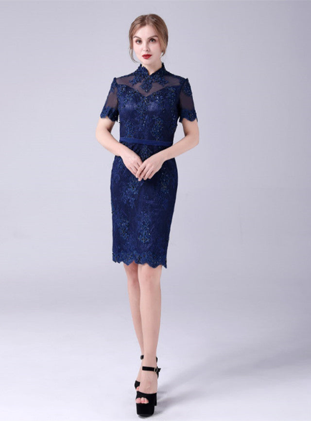 Navy Blue Appliques Mother Of The Bride Dress