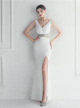 V-neck Mermaid Split Beading Prom Dress