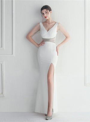 V-neck Mermaid Split Beading Prom Dress