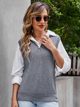 Grey V-neck Sweater Loose Pullover Vest