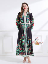 Palace V-neck Breasted Long Printed Dress