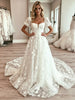 White Tulle Lace Puff Sleeve Wedding Dress
