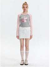 Embroidered Rabbit Long Sleeve Short T-shirt