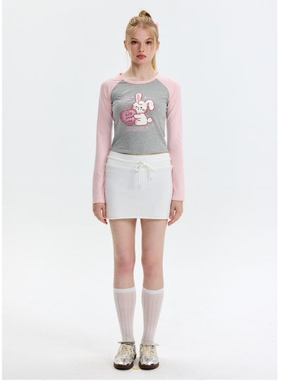 Embroidered Rabbit Long Sleeve Short T-shirt