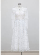 White Lace Long Sleeve V-neck Prom Dress
