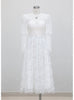 White Lace Long Sleeve V-neck Prom Dress