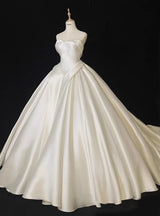 Ivory White Satin Strapless Wedding Dress