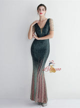 V-neck Sequins Beading Prom Dress