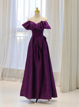 Purple Satin Off the Shoulder Prom Dress