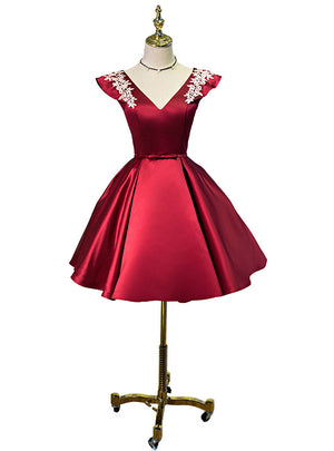 Burgundy Satin V-neck Homecoming Dresses