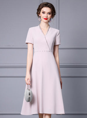 Light Pink V-neck Mother Of The Bride Dress