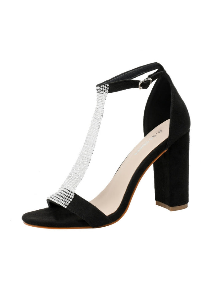 Rhinestone Thick Heel Sandals