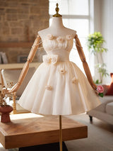 Champagne Tulle Pleats Flower Homecoming Dress