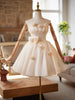 Champagne Tulle Pleats Flower Homecoming Dress