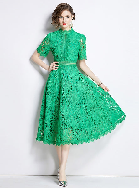 Women Short Sleeve Lace Dress