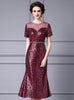 Gold Sequins Beading Short Sleeve Mother Of The Bride Dress