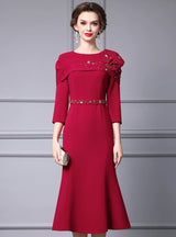 Burgundy Sheath Crystal Mother of the Bride Dress
