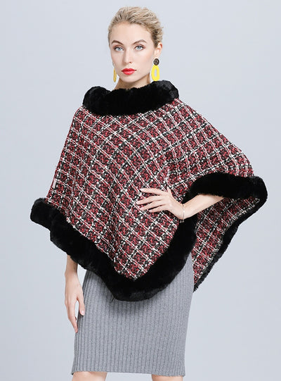 Small Fragrance Plaid Round Neck Cape Shawl