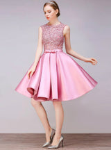 Gold Satin Lace Homecoming Dress
