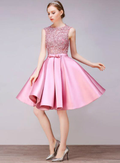 Gold Satin Lace Homecoming Dress