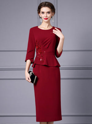 Burgundy Beading Appliques Mother Of The Bride Dress
