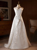 White Satin Strapless 3D Appliques Wedding Dress