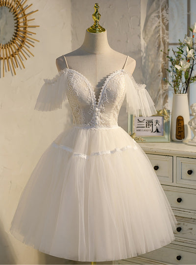 Ivory Tulle Lace Straps Homecoming Dress