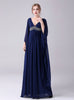 Navy Blue Deep V-neck High Waist Mother Of The Bride Dress